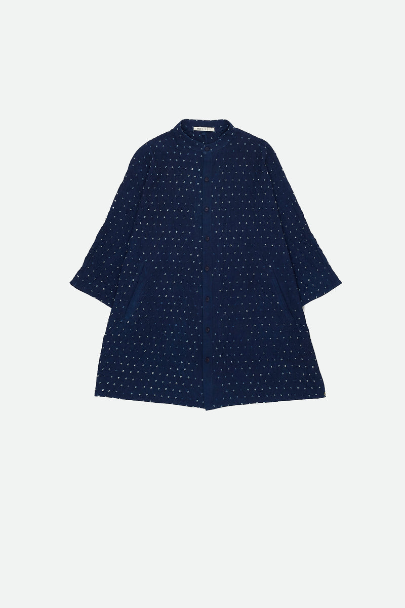 INDIGO RELAXED FIT ALL OVER BANDHANI SHIRT