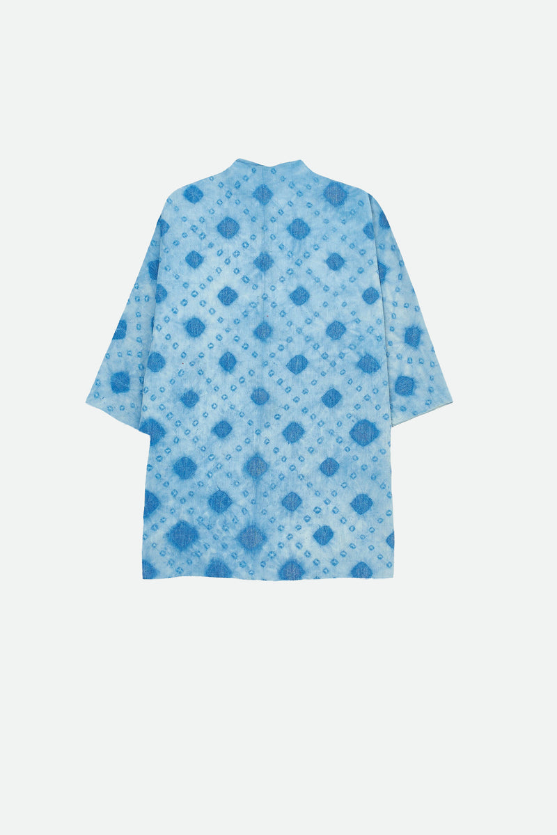 INDIGO COTTON KIMONO SLEEVED SHIRT WITH BANDHANI