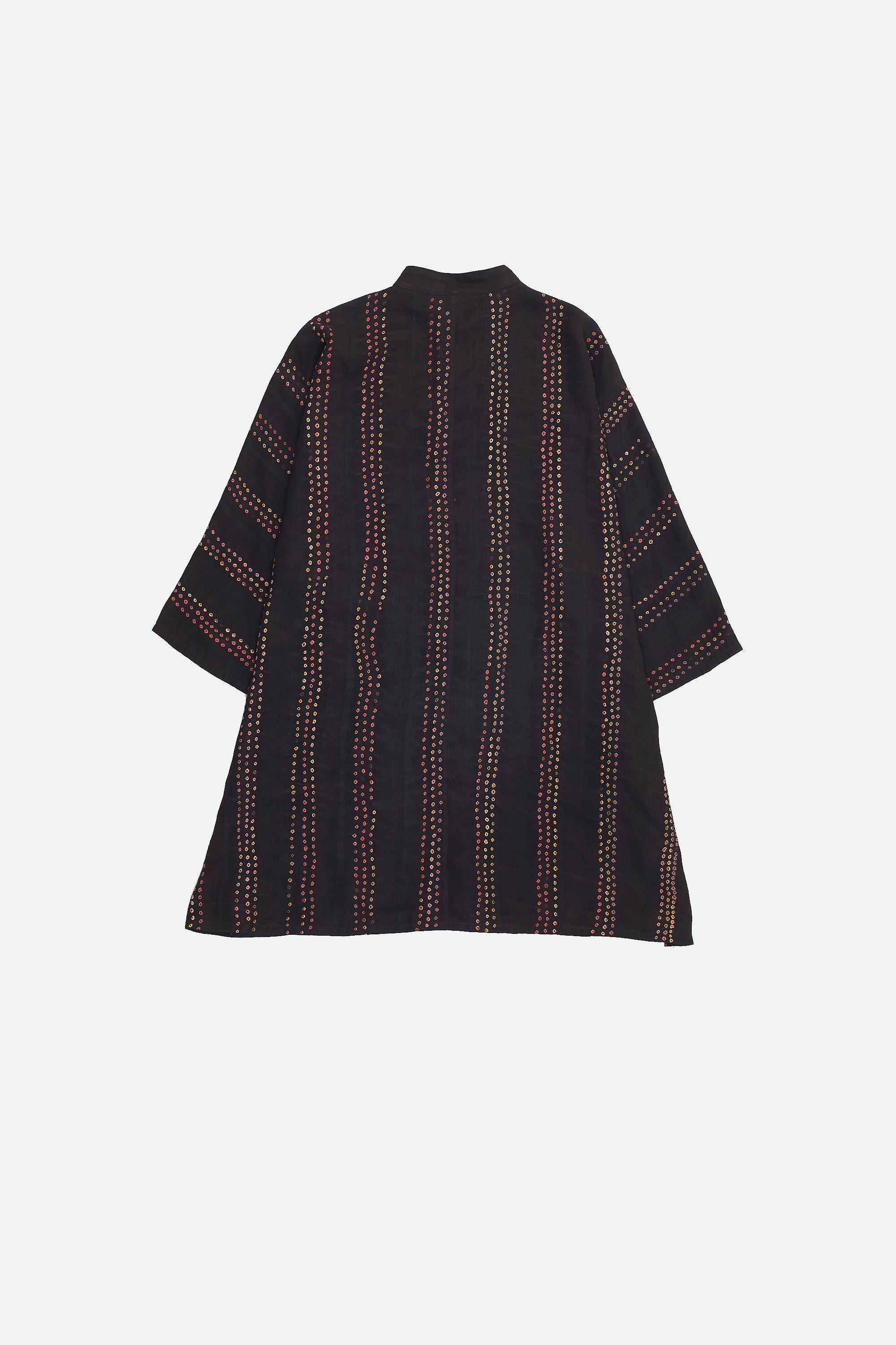 BLACK SOFT SILK SHIRT WITH MULTICOLOUR BANDHANI STRIPES