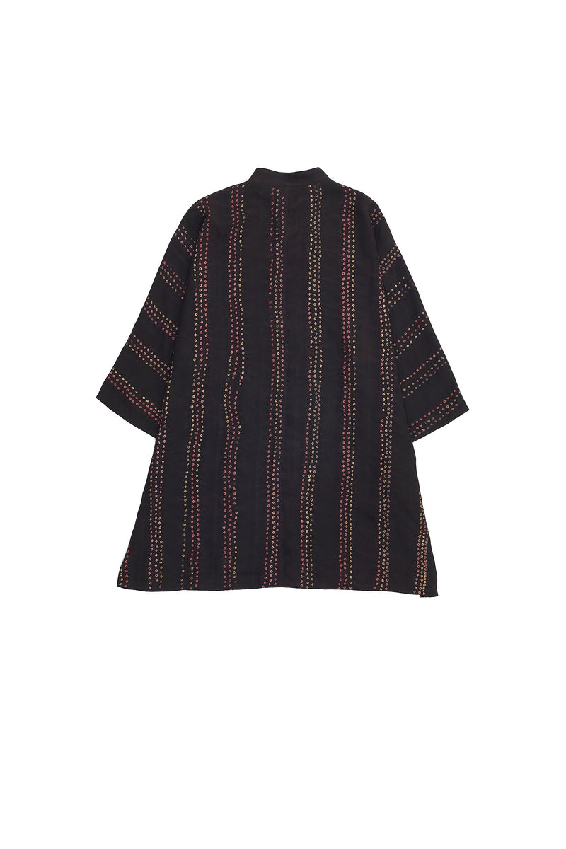 Black Soft Silk Shirt With Multicolour Bandhani Stripes