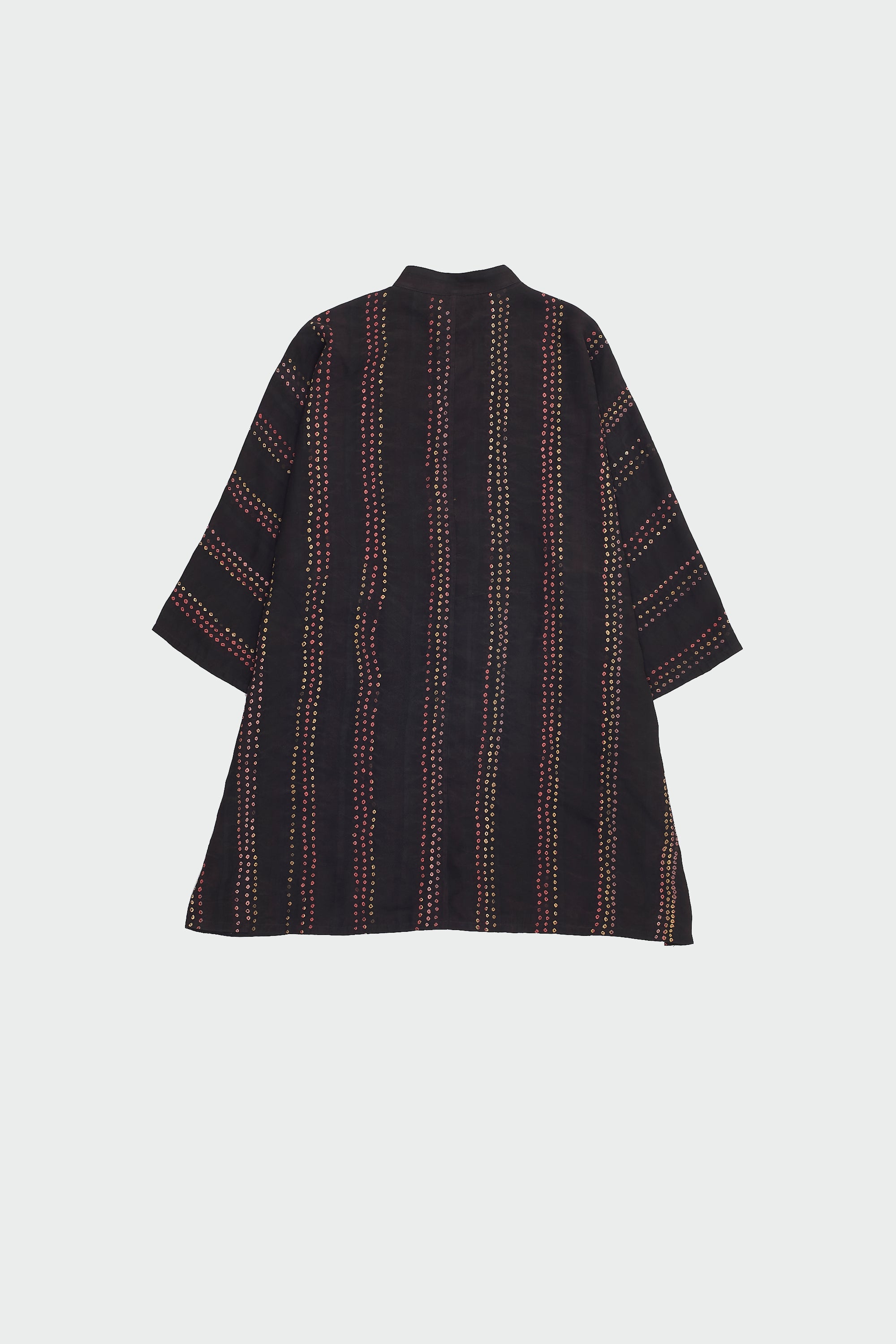 BLACK SOFT SILK SHIRT WITH MULTICOLOUR BANDHANI STRIPES