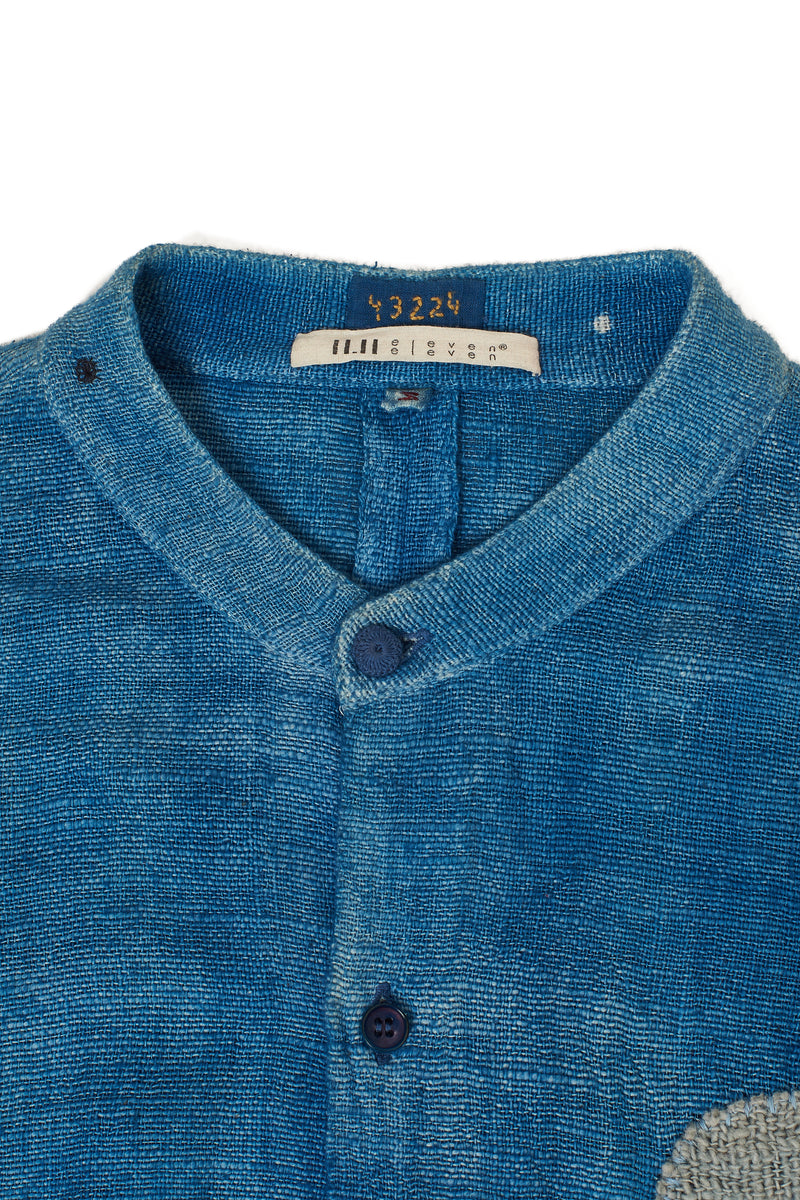 INDIGO STATEMENT PATCHWORK TEXTURED COTTON SHIRT