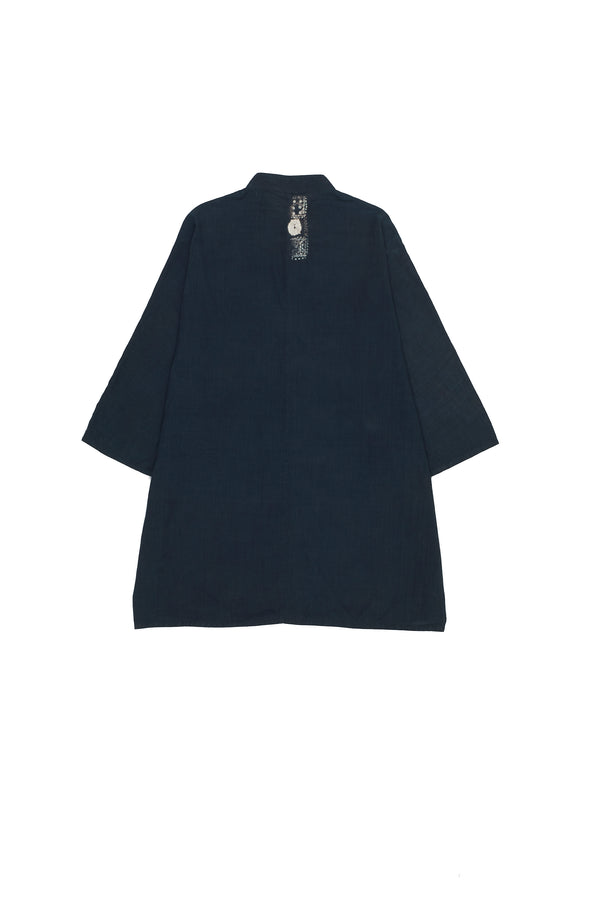 Midnight Indigo Kimono Sleeved Shirt With Shibori Motifs
