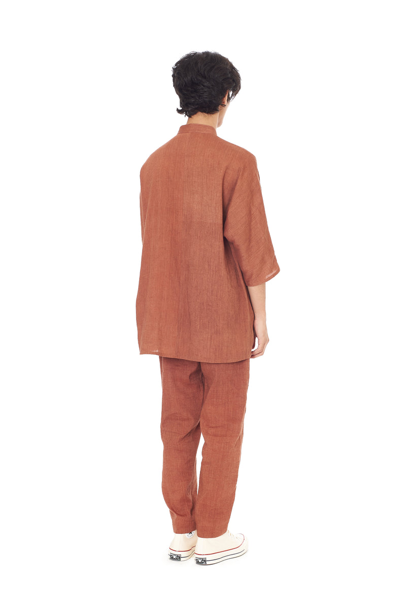 BRICK RED COTTON LINEN SUMMER SHIIRT