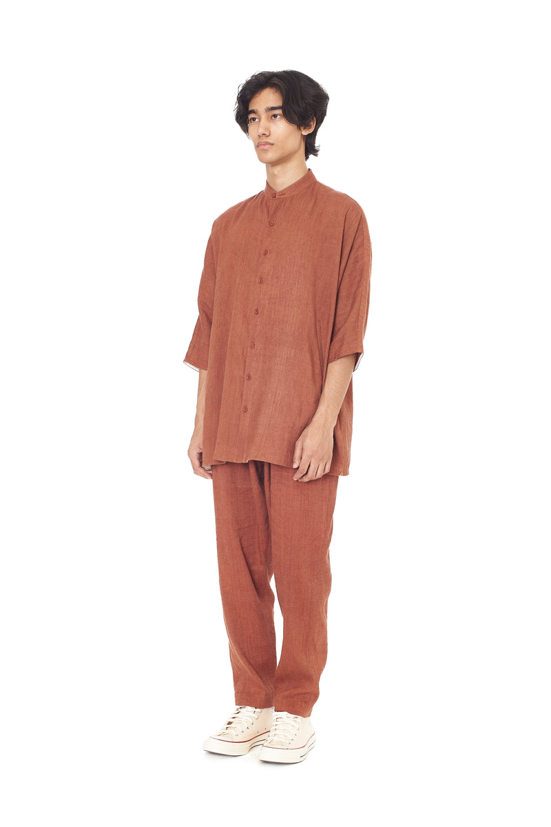 BRICK RED COTTON LINEN SUMMER SHIIRT