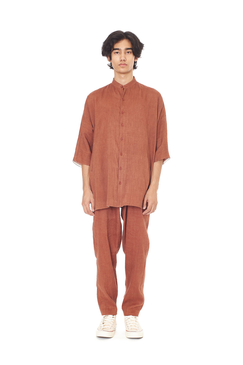 BRICK RED COTTON LINEN SUMMER SHIIRT