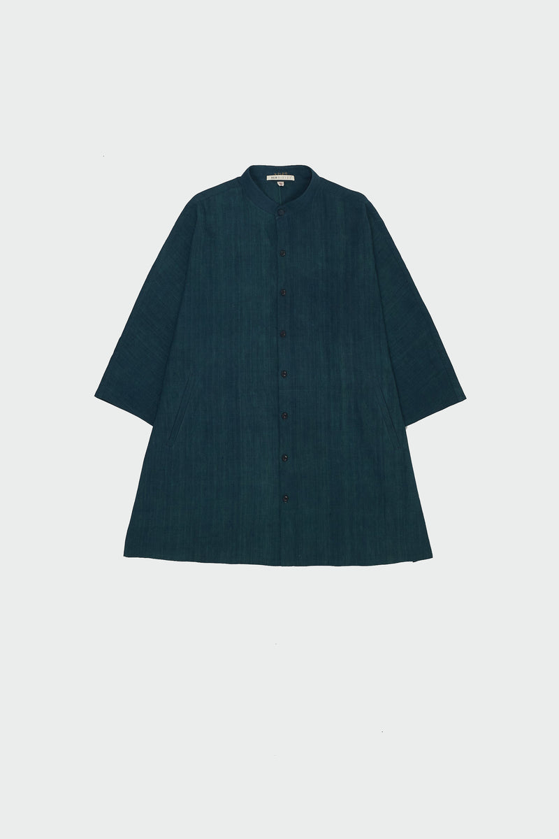 BOTTLE GREEN SOLID COTTON LINEN SHIRT