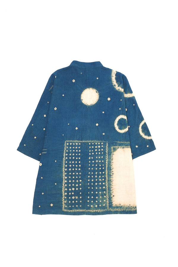 Turquoise Kimono Sleeve Organic Cotton Shirt Crafted With All-Over Shibori