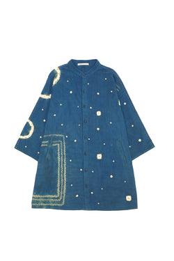 Turquoise Kimono Sleeve Organic Cotton Shirt Crafted With All-Over Shibori