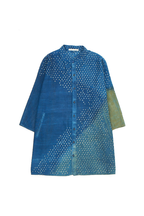 Ungendered Kimono Sleeved Color Block Summer Shirt Featuring Miniature Bandhani