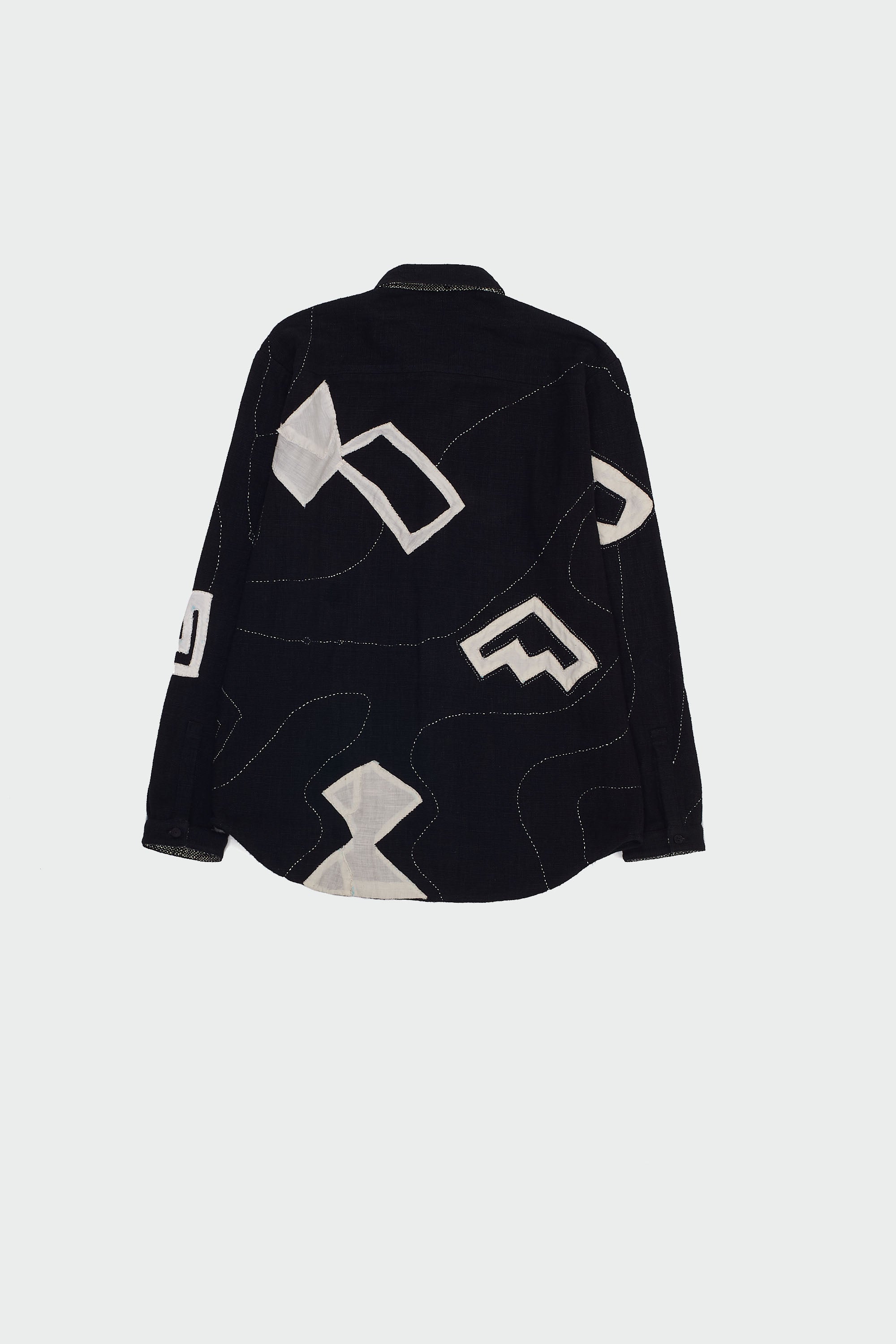 BLACK AND WHITE STATEMENT PATCHWORK TEXTURED COTTON SHIRT