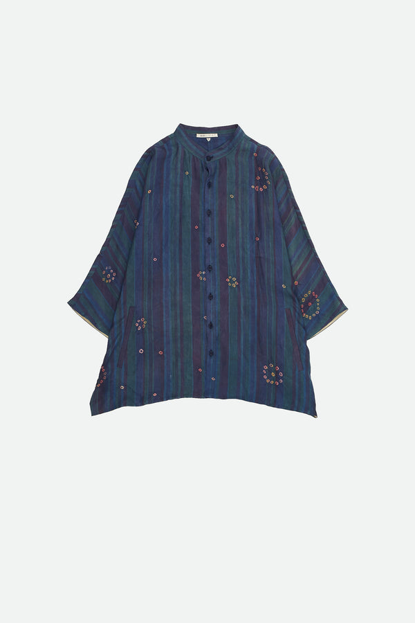 Indigo Multicolored Bandhani Silk Shirt