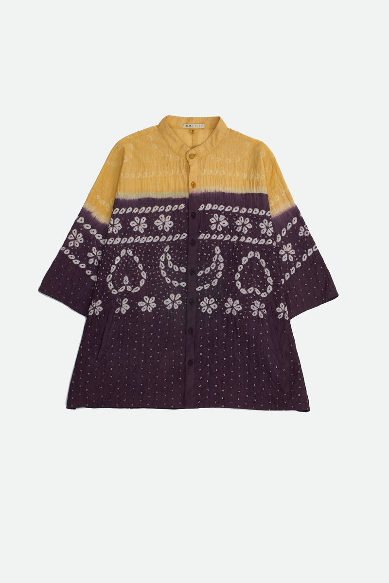 YELLOW & BLACK COTTON BANDHANI SHIRT