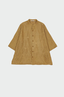 FLAXEN YELLOW SPECKLED ALL OVER BANDHANI BAND COLLAR SHIRT