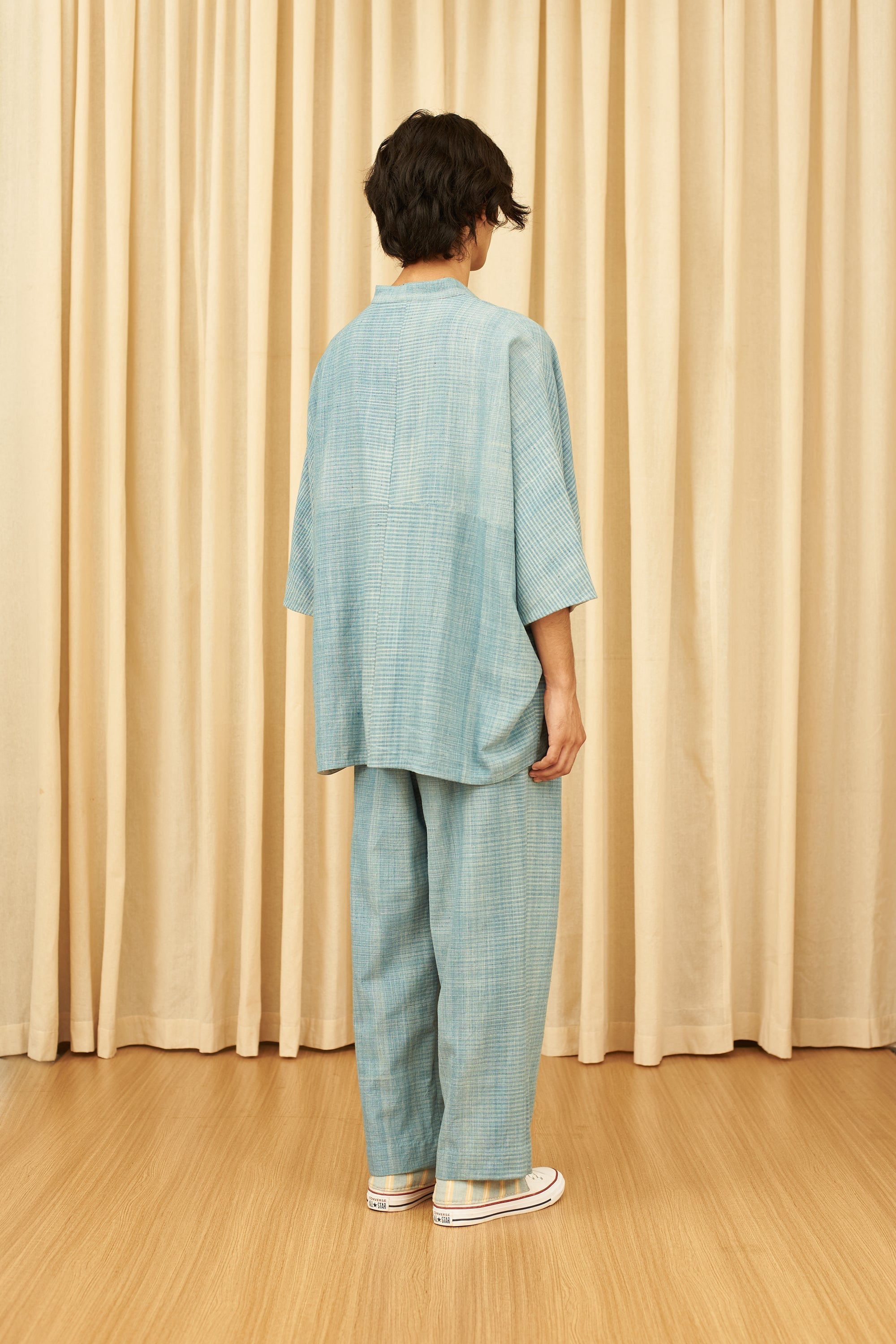 SHADES OF INDIGO CAPE SLEEVE SHIRT