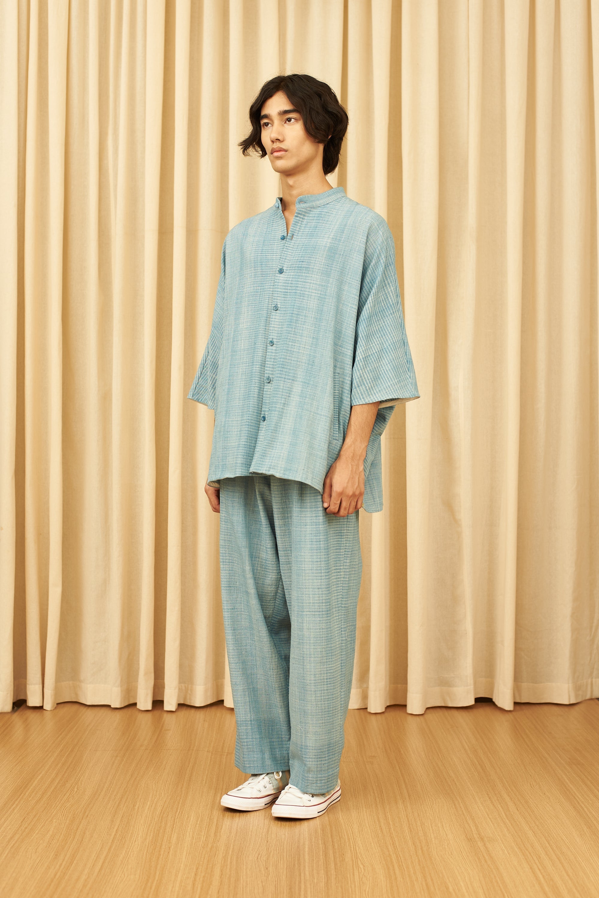 SHADES OF INDIGO CAPE SLEEVE SHIRT