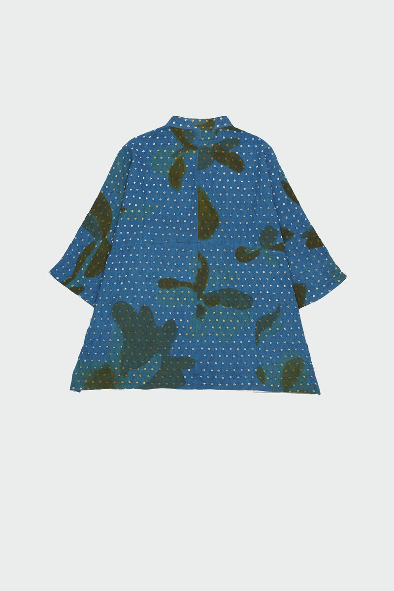 INDIGO SCREEN PRINTED BANDHANI SHIRT