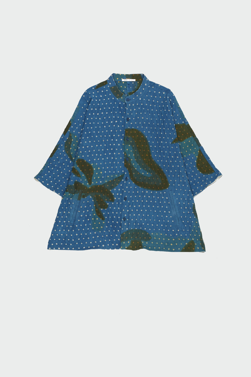 INDIGO SCREEN PRINTED BANDHANI SHIRT