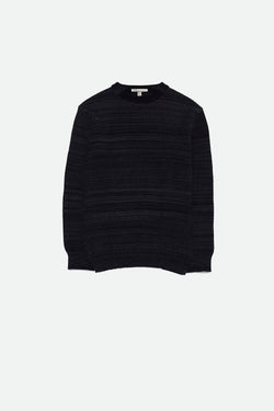 BLACK MERINO WOOL POINTELLE CREW NECK SWEATER