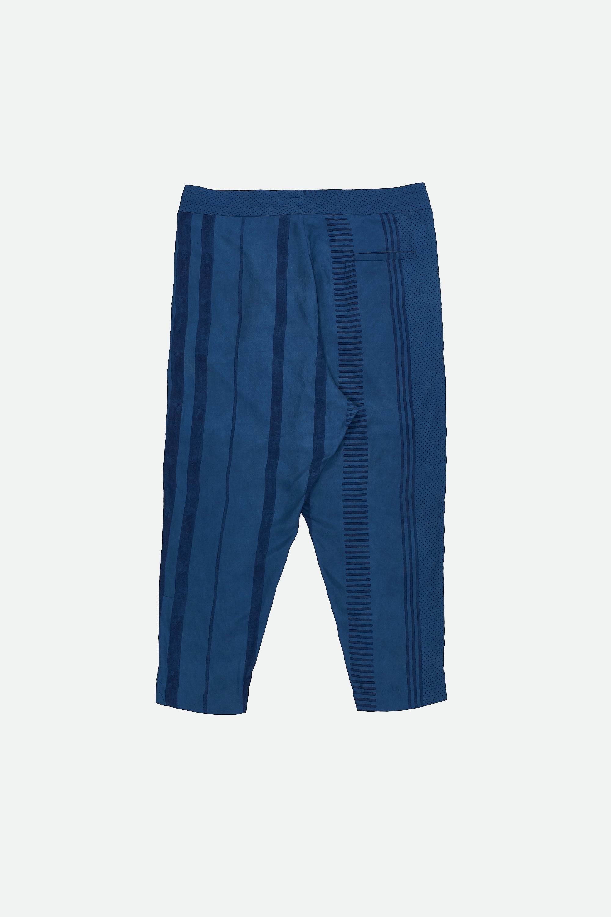 INDIGO BLOCK PRINTED DROP CROTCH TROUSERS