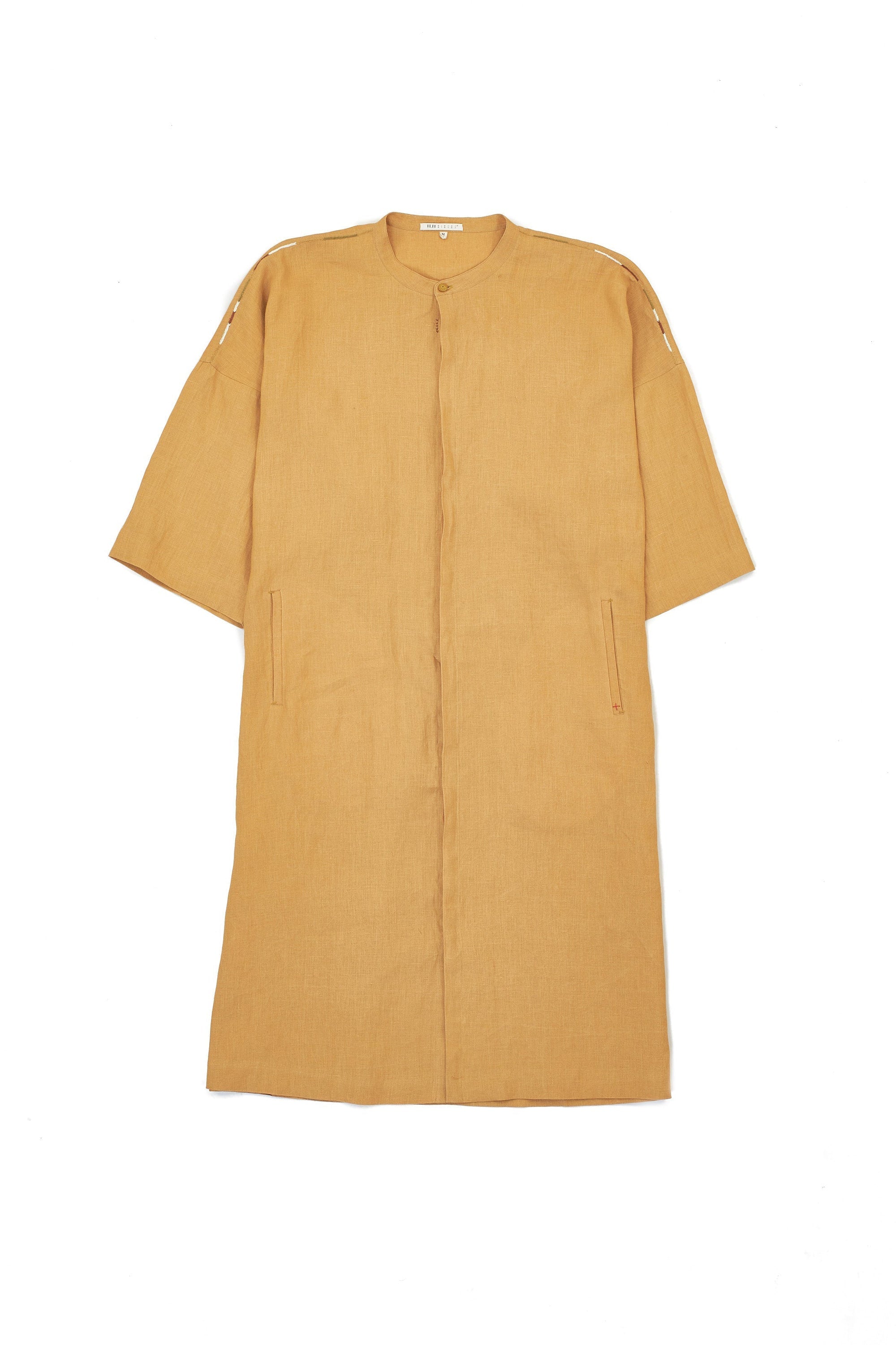 MUSTARD YELLOW STRAIGHT TUNIC DRESS WITH HAND EMROIDERED DETAILS