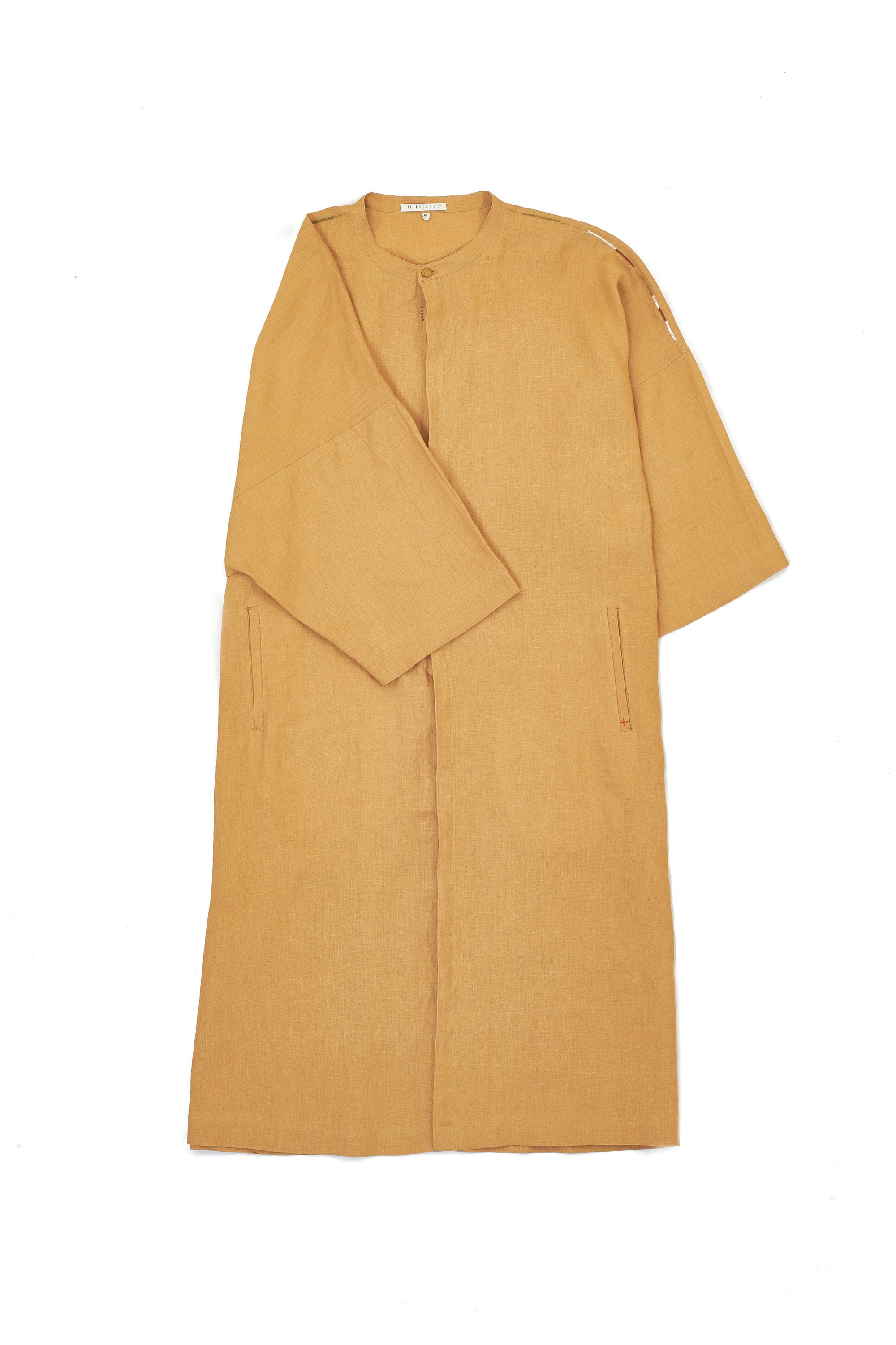 MUSTARD YELLOW STRAIGHT TUNIC DRESS WITH HAND EMROIDERED DETAILS