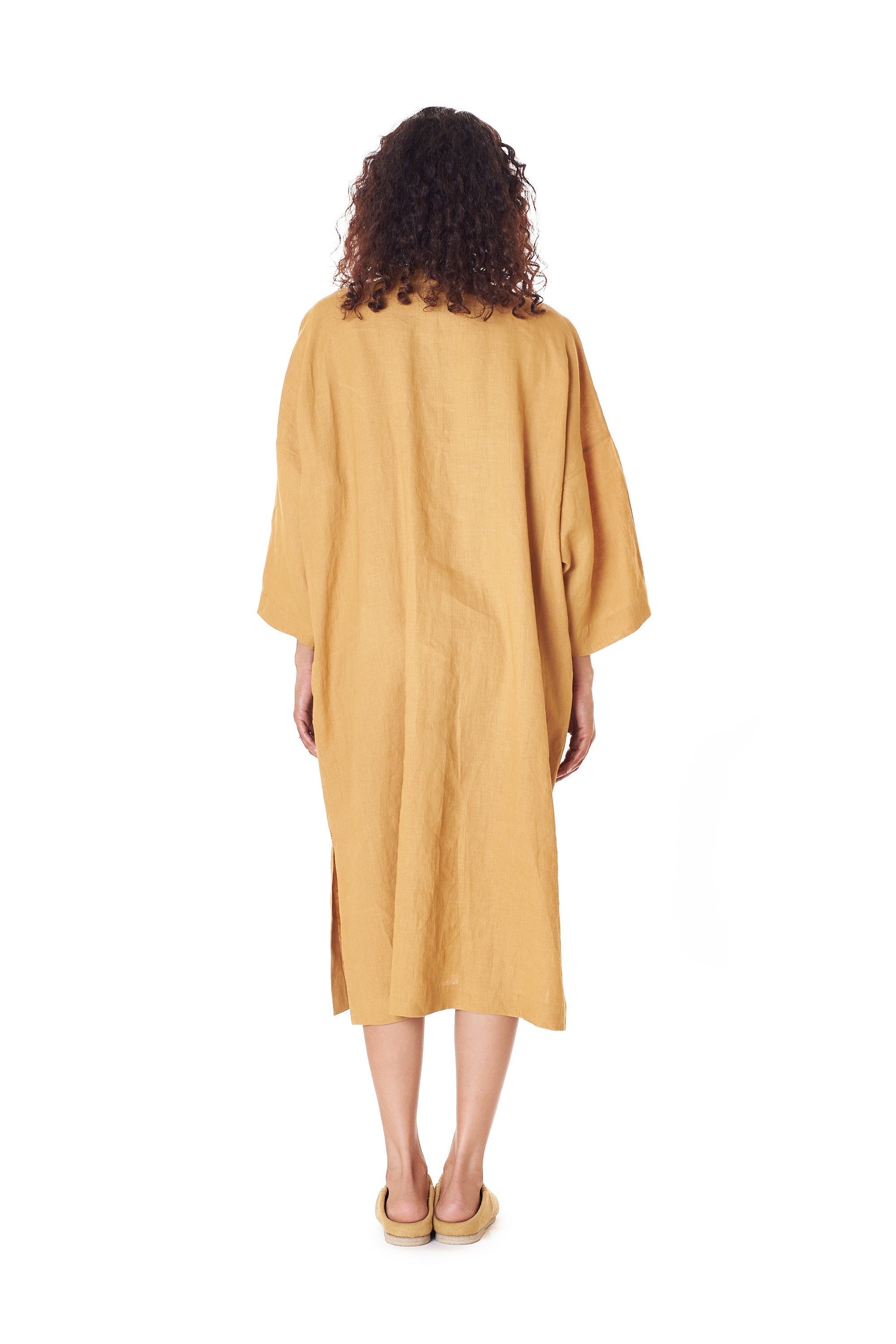 MUSTARD YELLOW STRAIGHT TUNIC DRESS WITH HAND EMROIDERED DETAILS