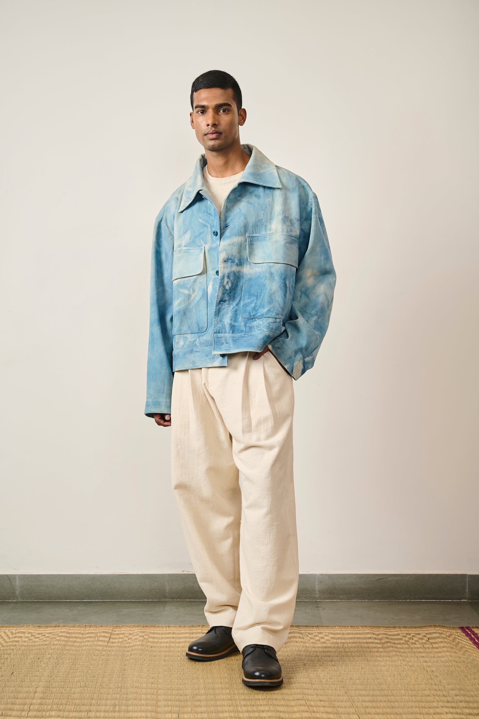 INDIGO WASHED HANDWOVEN DENIM TRUCKER JACKET