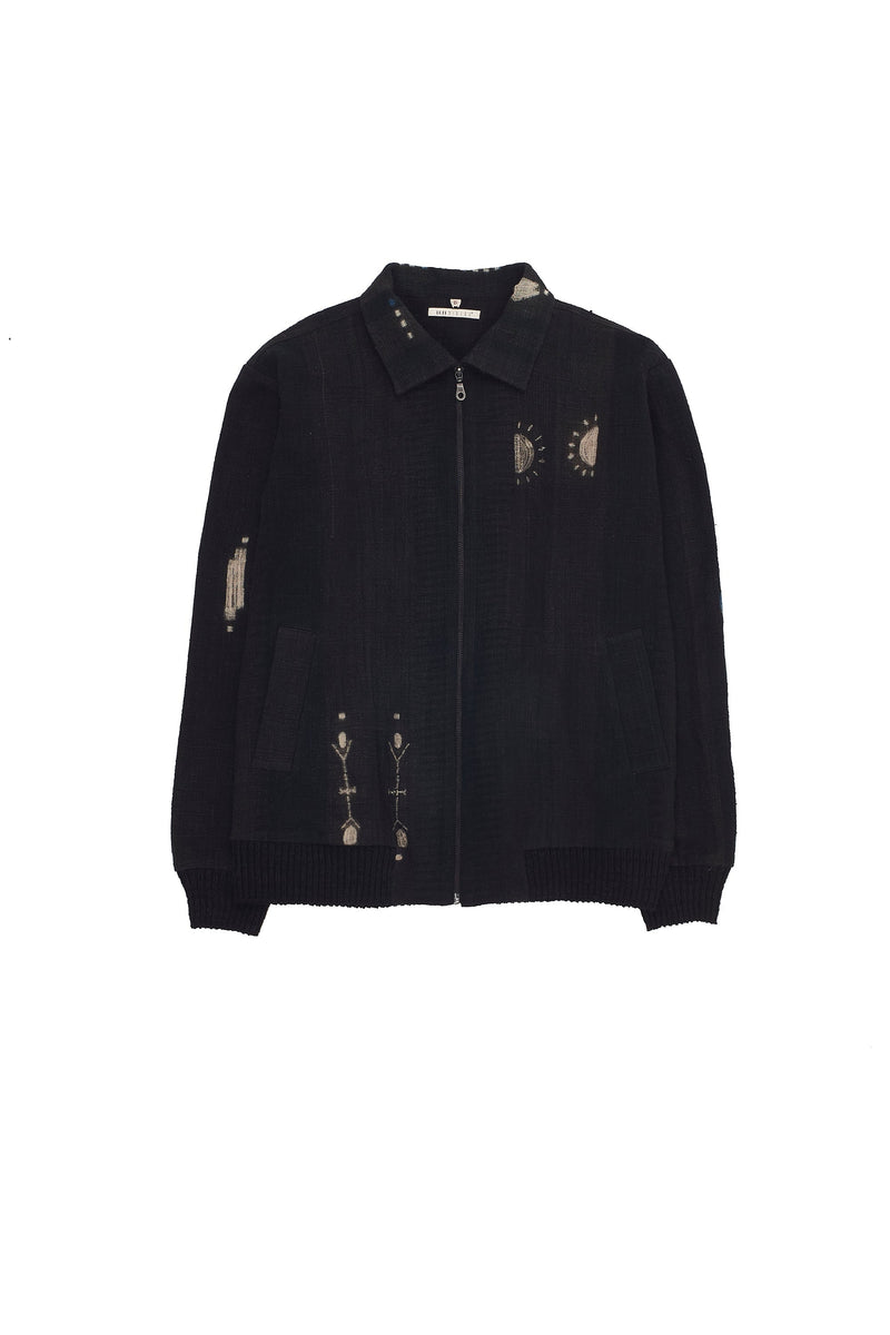 Black Textured Shibori Bomber Jacket
