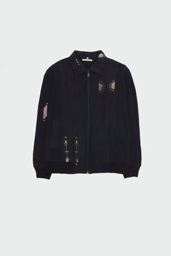 BLACK TEXTURED SHIBORI BOMBER JACKET