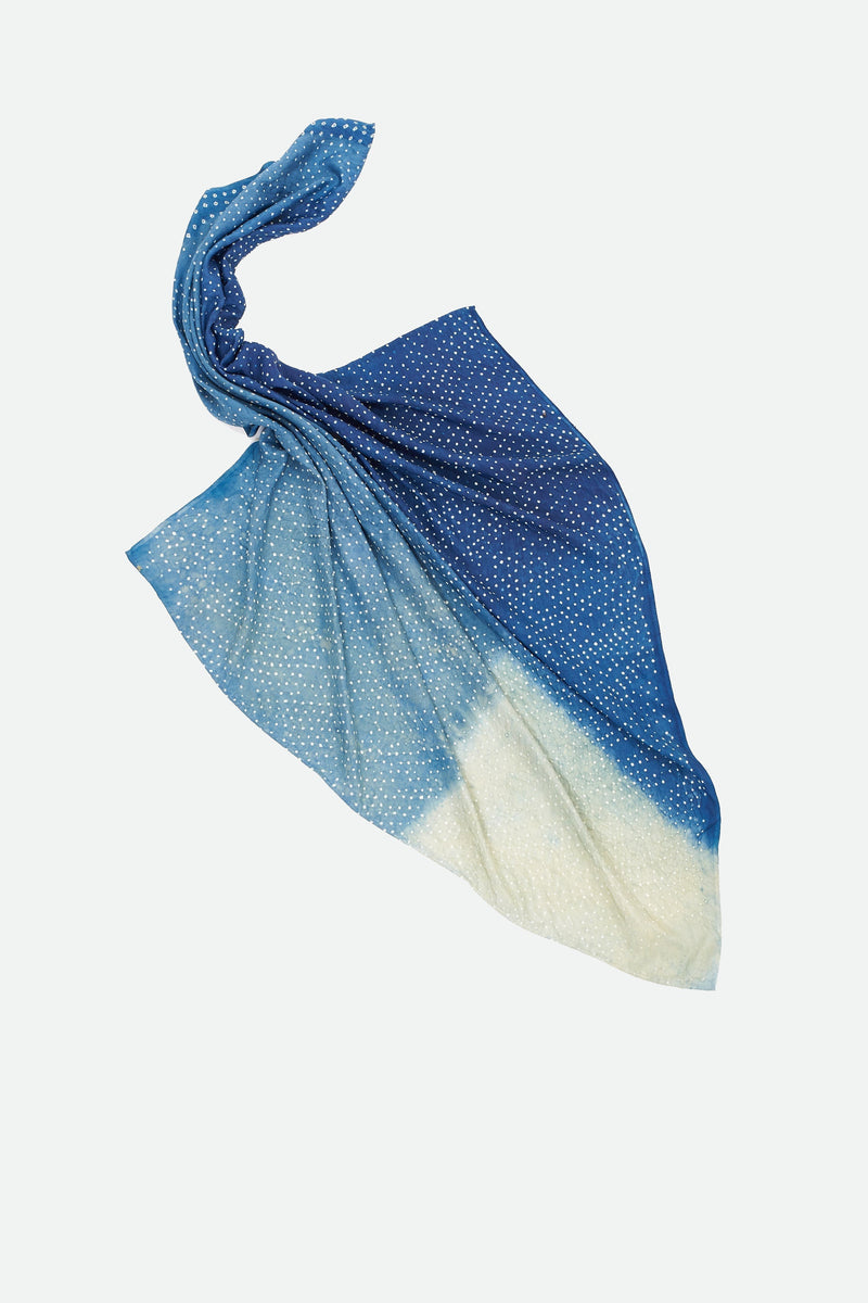 INDIGO HANDPAINTED BANDHANI SILK SCARF