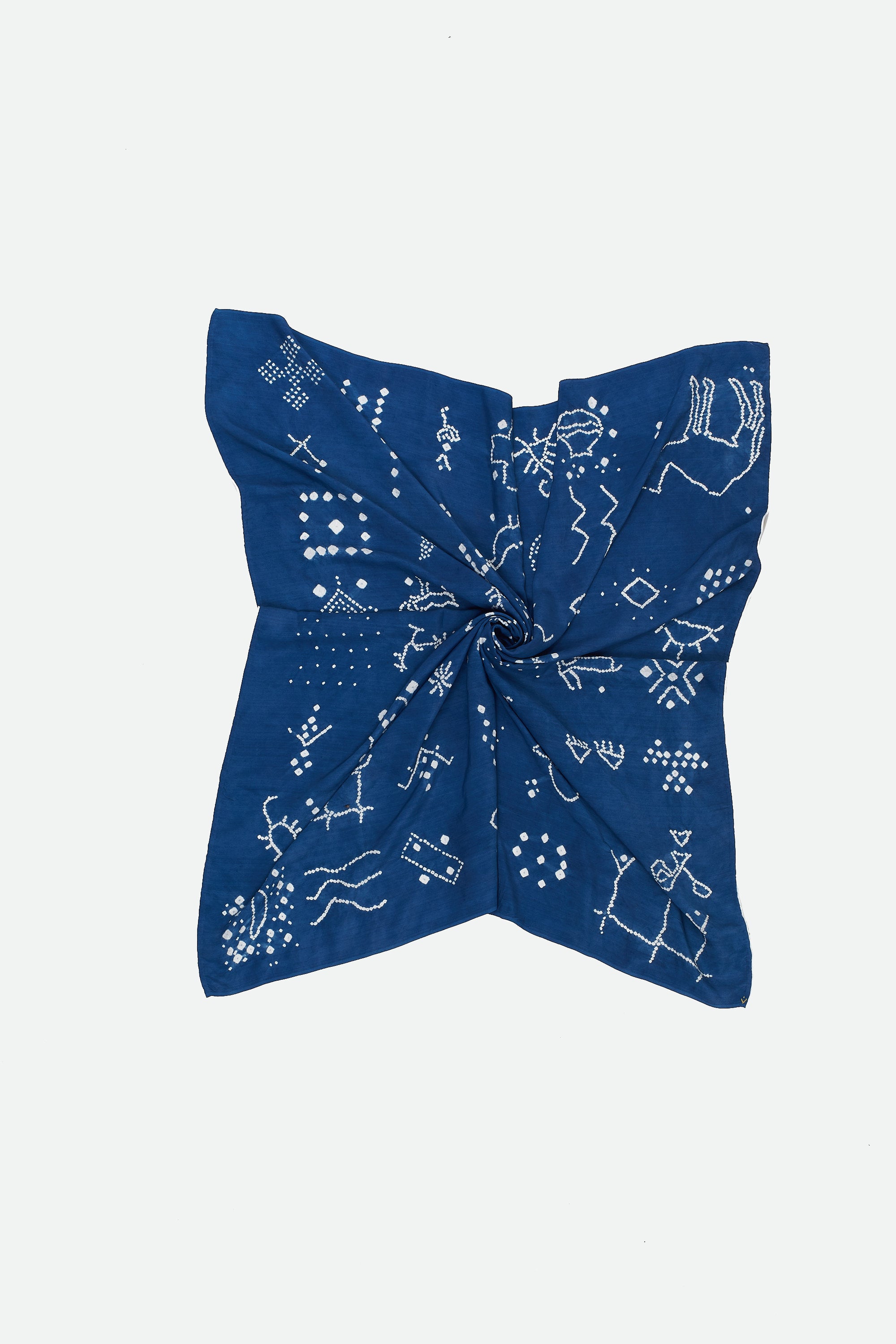 INDIGO SILK BANDHINI STATEMENT SQUARE SILK SCARF