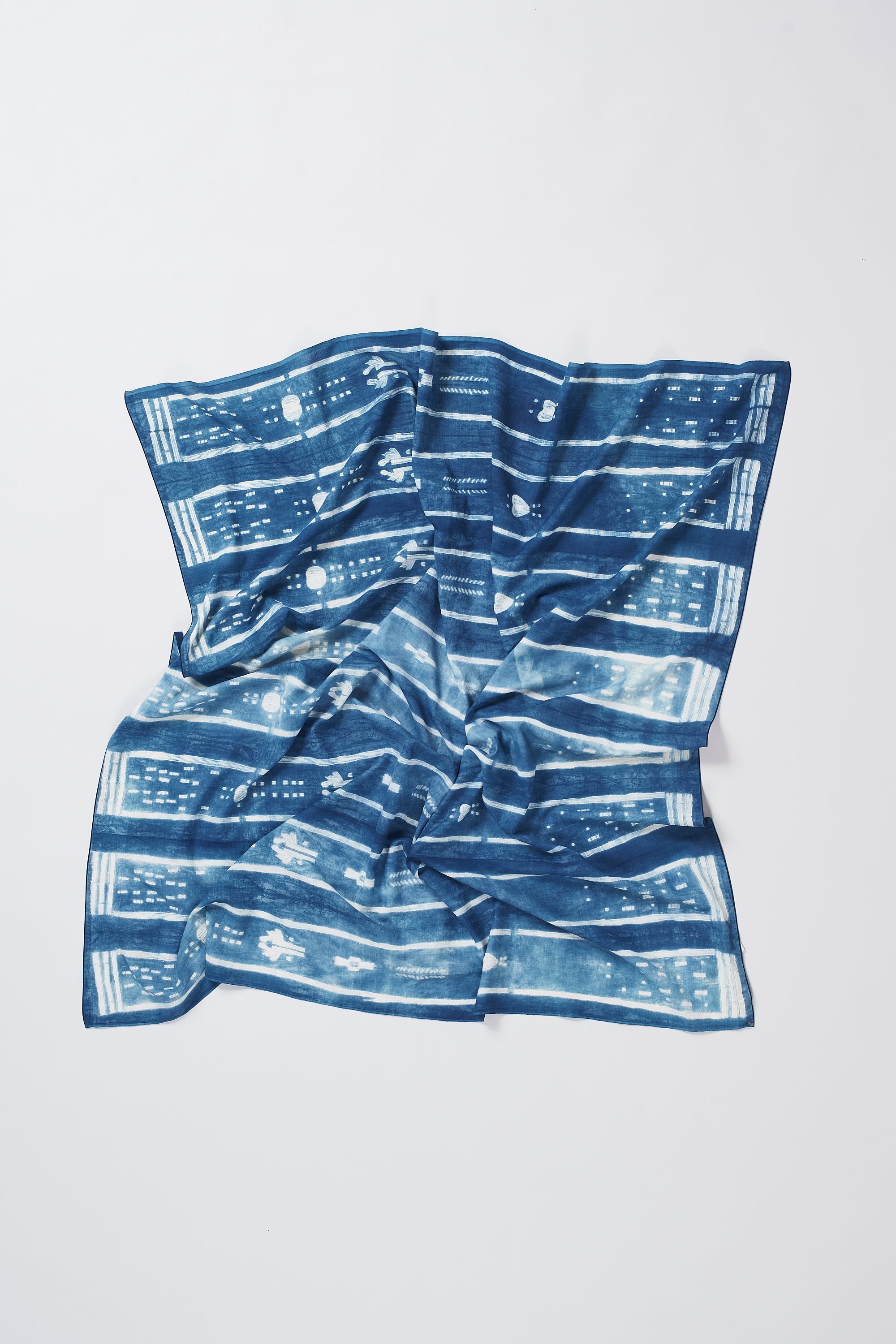 MEDIUM INDIGO SHIBORI COTTON SILK SCARF