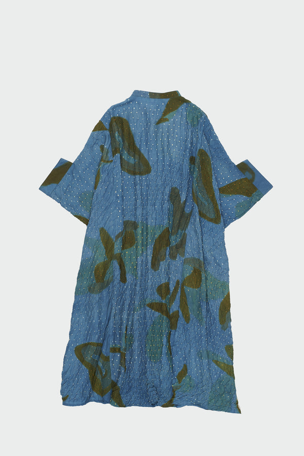 INDIGO SCREEN PRINTED WITH BANDHANI STATEMENT KAFTAN