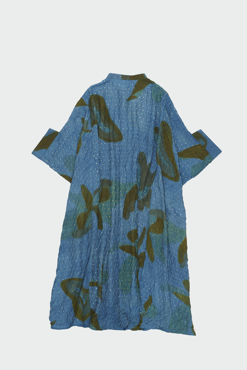 INDIGO SCREEN PRINTED WITH BANDHANI STATEMENT KAFTAN