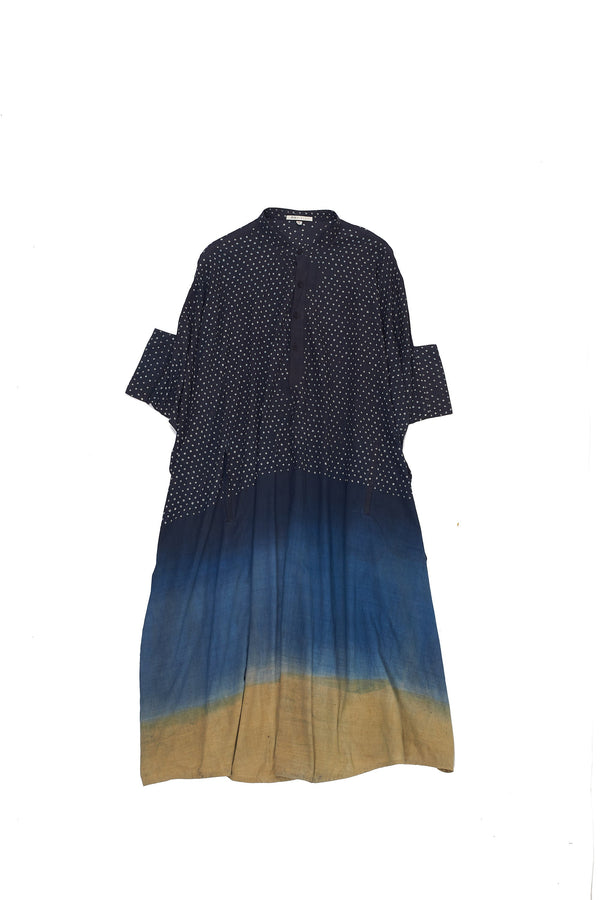 Midnight Indigo Colour Blocked Drape Dress Featuring Miniature Bandhani