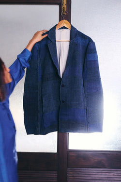 INDIGO OVERSIZED COTTON SILK & WOOL JACKET