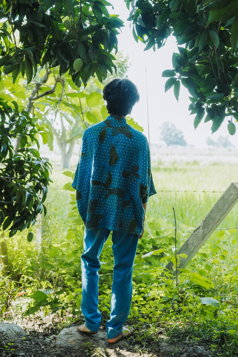 INDIGO SCREEN PRINTED BANDHANI SHIRT