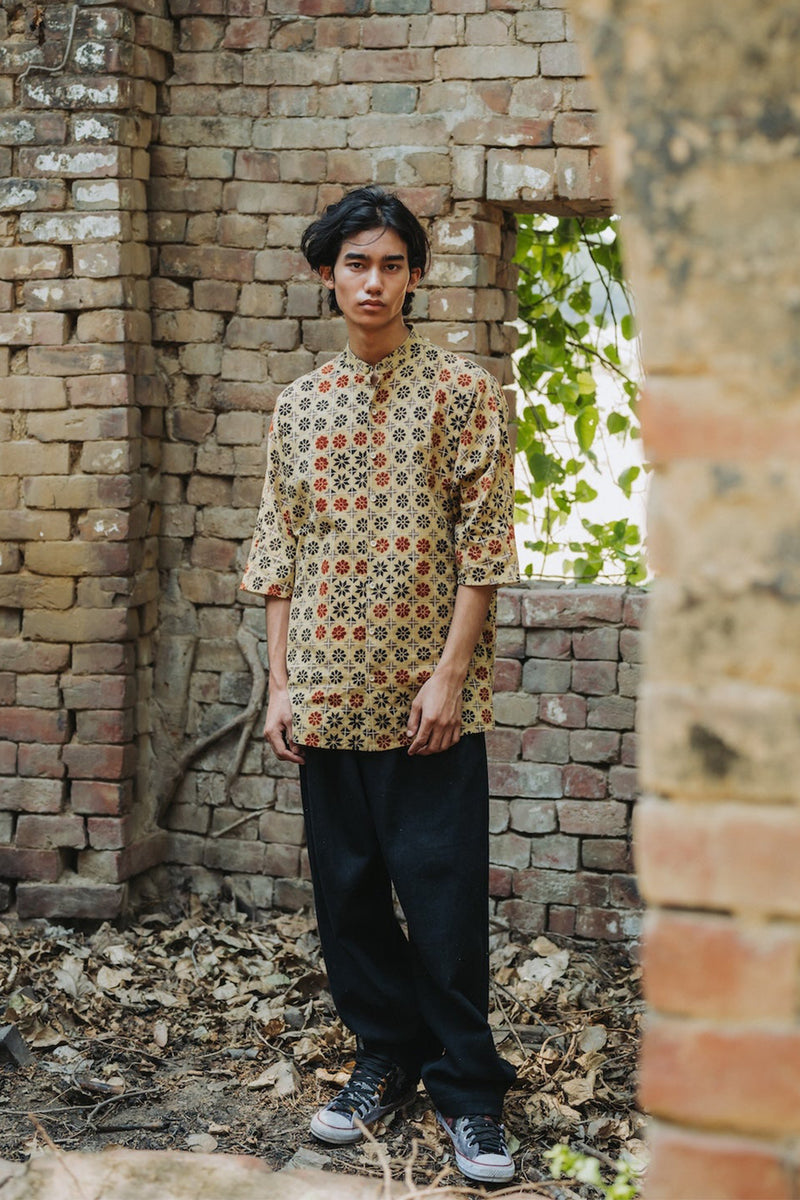 MULTI-COLOUR BLOCK PRINT COTTON SHIRT