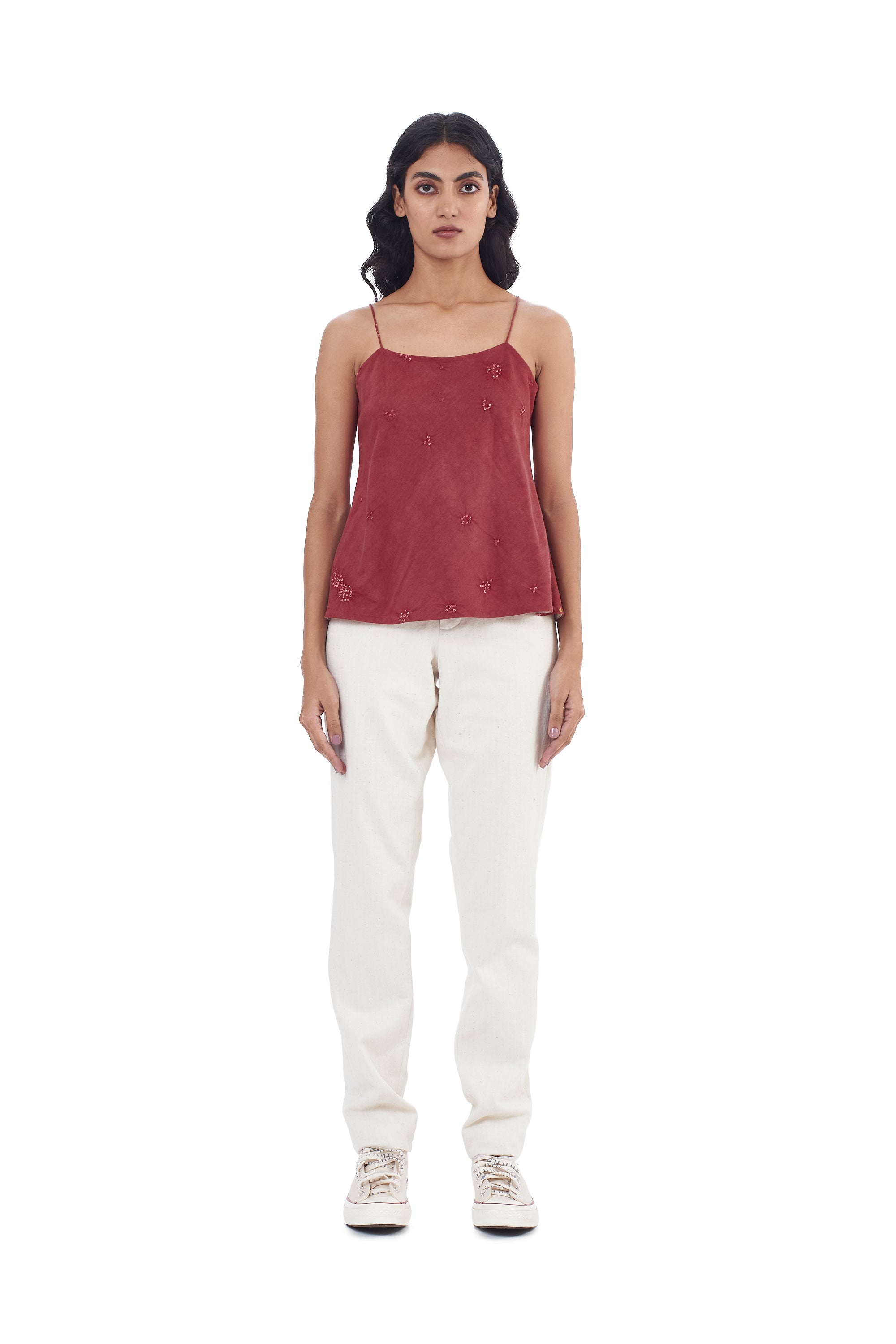 CRIMSON PINK STRAPPY TOP WITH MINIATURE BANDHANI