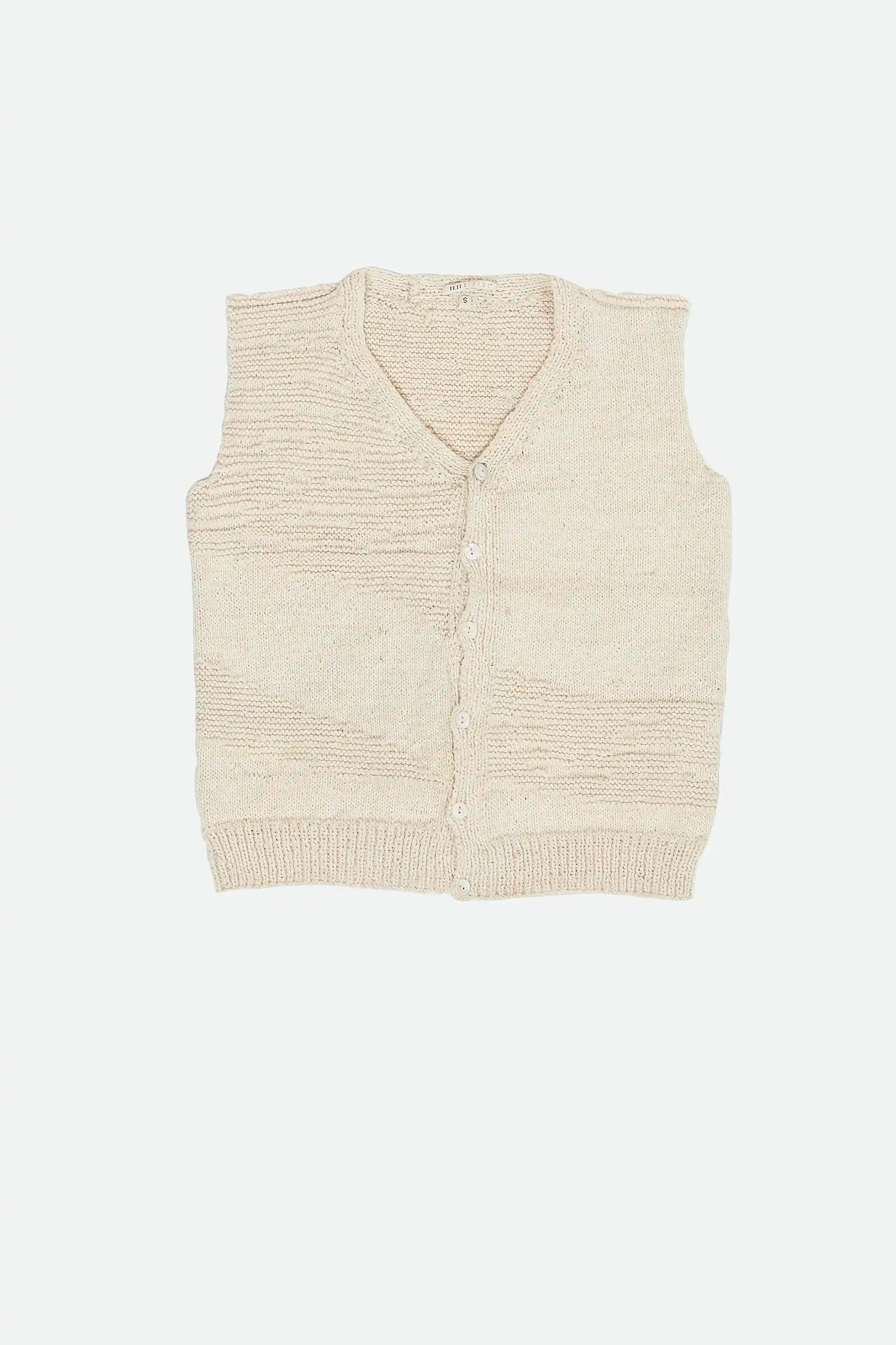 Sleeveless Knitted Cardigan in Ecru