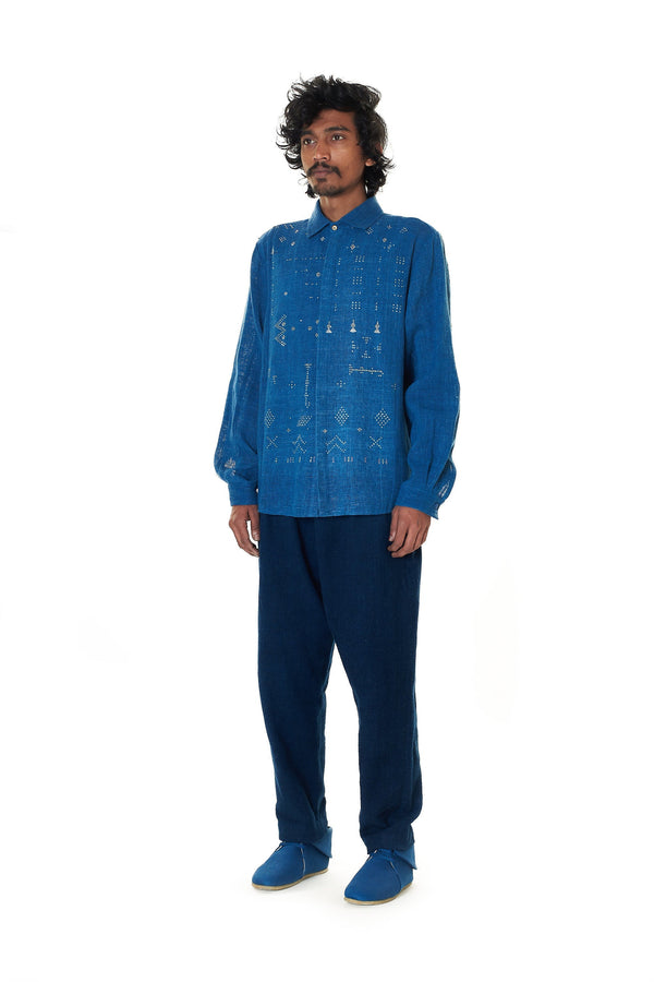 INDIGO ORGANIC COTTON SHIRT IN TANGALIYA WEAVE