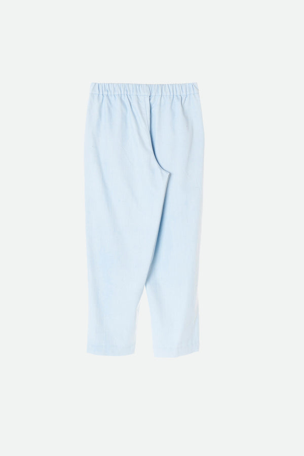 PLEATED TROUSERS IN ORGANIC COTTON LIGHT INDIGO DENIM