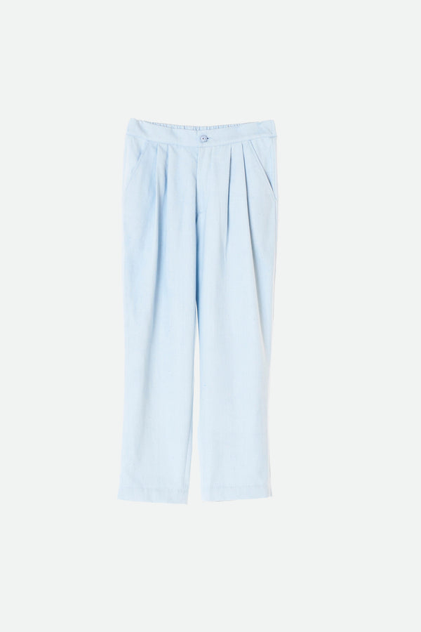 PLEATED TROUSERS IN ORGANIC COTTON LIGHT INDIGO DENIM