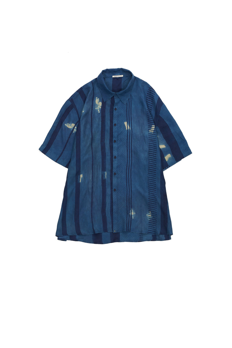 INDIGO BLOCK PRINT & SHIBORI SHIRT