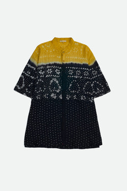 BLACK & YELLOW SILK BANDHANI & SHIBORI SHIRT