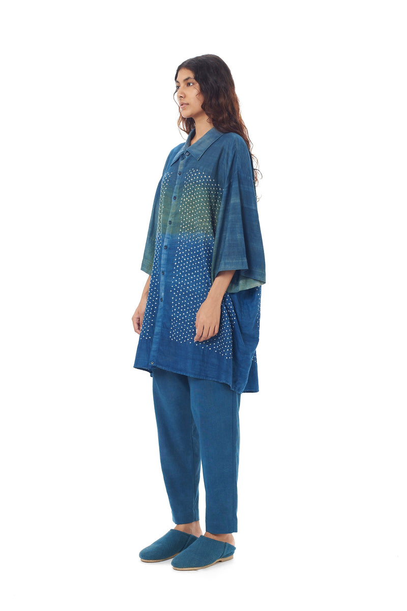 UNGENDERED OVERSIZE COLOR BLOCK SUMMER SHIRT FEATURING MINIATURE BANDHANI
