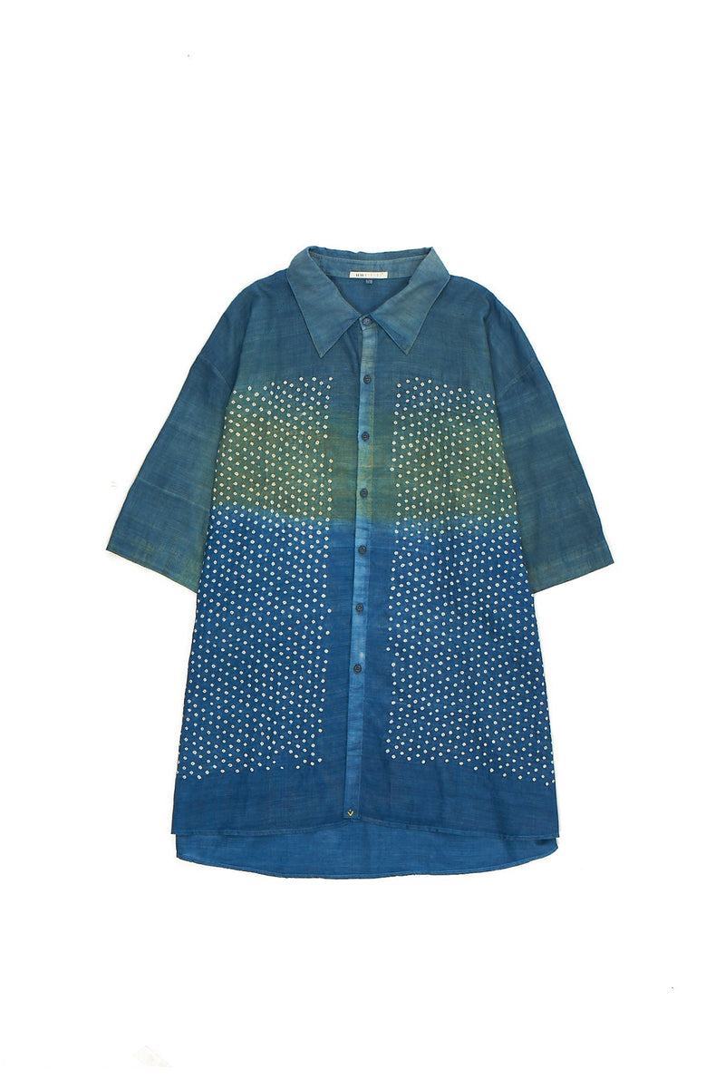 UNGENDERED OVERSIZE COLOR BLOCK SUMMER SHIRT FEATURING MINIATURE BANDHANI