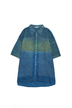 Ungendered Oversize Color Block Summer Shirt Featuring Miniature Bandhani