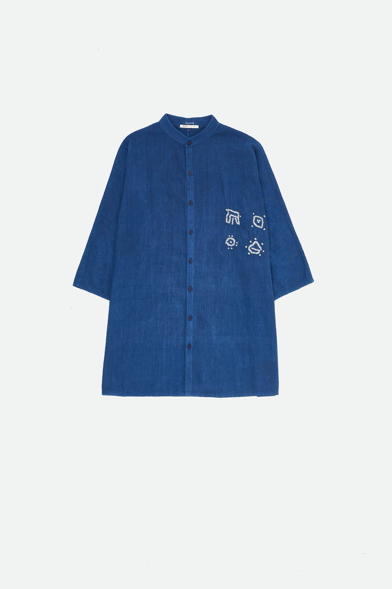 INDIGO ORGANIC COTTON SHIRT CRAFTED WITH BANDHINI MOTIFS